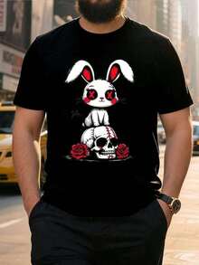Camiseta Gráfica Gótica de Conejo y Calavera para Hombre - Tallas Grandes y Altas con Ojos Rojos - Camiseta de Algodón Transpirable con Cuello Redondo - Ropa Urbana Lavable a Máquina para Halloween, Atuendos Casuales - Ropa Gótica Divertida para Hombre, Ropa de Halloween, Tela Duradera, Ajuste Cómodo, Atuendo Casual, Material Suave, Moda Alternativa, TALLAS GRANDES - Negro - Ver 7