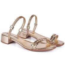 Women's Sandal With 3cm Block Heel, Versatile 2-In-1, Comfortable 2-Strap Clog - Gold - View 3