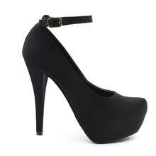 Zapatos negros de tacón alto, tacones cerrados elegantes, zapatillas negras de fiesta, pump negro con correa, zapatos de vestir mujer, tacón de aguja negro, zapatillas cerradas de plataforma, tacones formales con pulsera, calzado alto clásico. - Negro - Ver 2