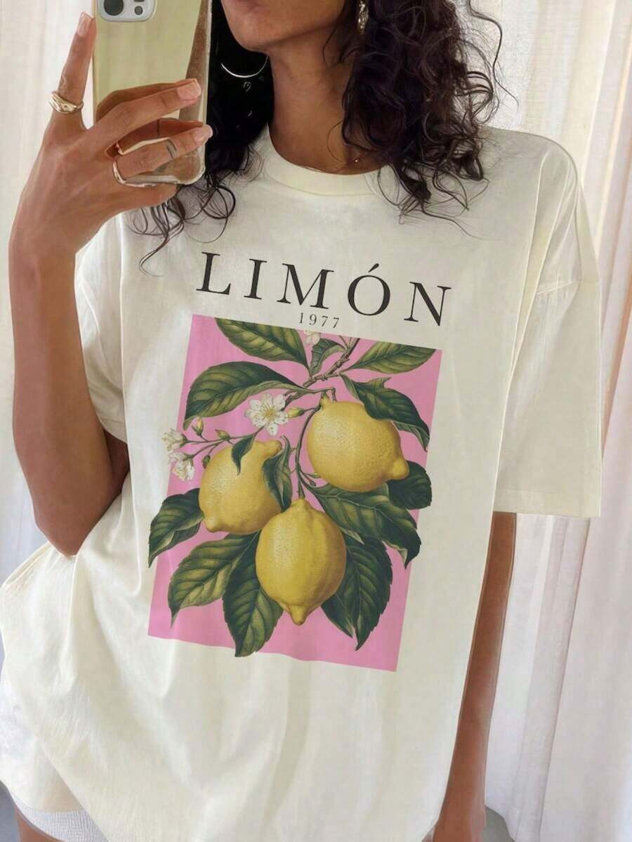GiftGiftGiftGiftLemon Camiseta Rosa con Estampado de Limón, Sudadera Retro con Estampado de Limón, Camiseta Gráfica con Estampado Cítrico, Camiseta Divertida de Estilo Años 90, Camisetas Casuales y Elegantes, Ropa Deportiva, 100% Algodón, Transpirable y Cómoda. SuaveSuave - Blanco - Ver 1