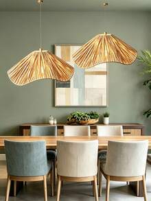 1 chao đèn dệt tự nhiên hình lượn sóng bất đối xứng, chao đèn treo thủ công theo phong cách Wabi-Sabi cho phòng khách, phòng ăn, nhà nghỉ, không gian tiệc tùng. - Hình bán nguyệt - Xem 2