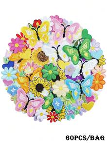 60pcs Random Floral, Butterfly, Bee Embroidered Patches, Clothing Ripped Hole Repair & Decor, Handmade DIY Accessories - Multicolor - View 3