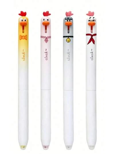 Bút bi xóa được hình gà con dễ thương Dongmi 2513, 4 kiểu dáng gà con mềm mại với các chi tiết như chuông, khăn quàng cổ và nơ, có khả năng tự phục hồi. Đầu bút bằng cao su có thể xóa được, dễ dàng xóa mực mà không cần dụng cụ bổ sung, thuận tiện cho việc sửa lỗi. Cơ chế nút bấm, ngòi bút 0.5mm viết trơn tru, mực có thể xóa được viết rõ ràng, phù hợp cho công việc hàng ngày và luyện viết thư pháp của học sinh tiểu học. Thân bút nhẹ giúp cầm nắm thoải mái, văn phòng phẩm thiết thực và thẩm mỹ, giúp việc viết và sửa lỗi dễ dàng hơn.