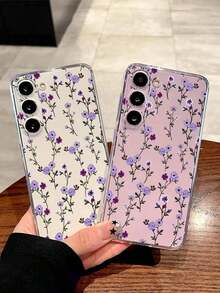 1 Piece Fashionable Blue Flower Design Soft Phone Case, Compatible With IPhone, Honor, , Galaxy A04e/12/A13/A14/A34/A50/A52/A53/A54/S21/S22/S23/S24/S25/S25Ultra, 6A/7A/8A, 12T/13T, Waterproof, Shockproof, Dropproof, Scratch-Resistant, International Version, Not The Domestic Version - 透明 7 - 查看 3