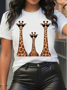 ropa de mujer Camiseta de manga corta con cuello redondo y estampado gráfico de jirafa, camiseta informal de corte holgado para verano con divertido estampado de gafas de sol de animales, para uso diario, suave y cómoda, camiseta básica para mujer, tops para mujer, camisetas para mujer, ropa para mujer, tops para mujer, blusas y camisetas, camiseta para mujer, ropa con motivos para mujer, ropa de verano, conjuntos de primavera para mujer, camisetas gráficas para mujer, top, tops de verano, camisas de mujer - Blanco - Ver 7