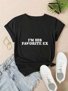 Soy su ex favorita, camiseta casual con estampado a la moda para mujer, adecuada para todas las estaciones.  
 -Blanco - Negro - Ver 2
