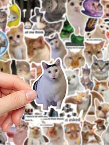 50pcs Funny Cat Expression Stickers, Suitable For Scrapbooking, Diary, Notebook, Tablet, Water Bottle, Phone Decoration - Multicolor - View 5