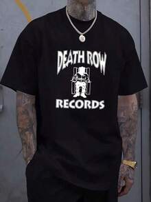 Impala Camiseta Casual de Manga Corta con Cuello Redondo y Estampado de Letras y Personajes de Dibujos Animados para Hombre, Talla Grande - Negro - Ver 1