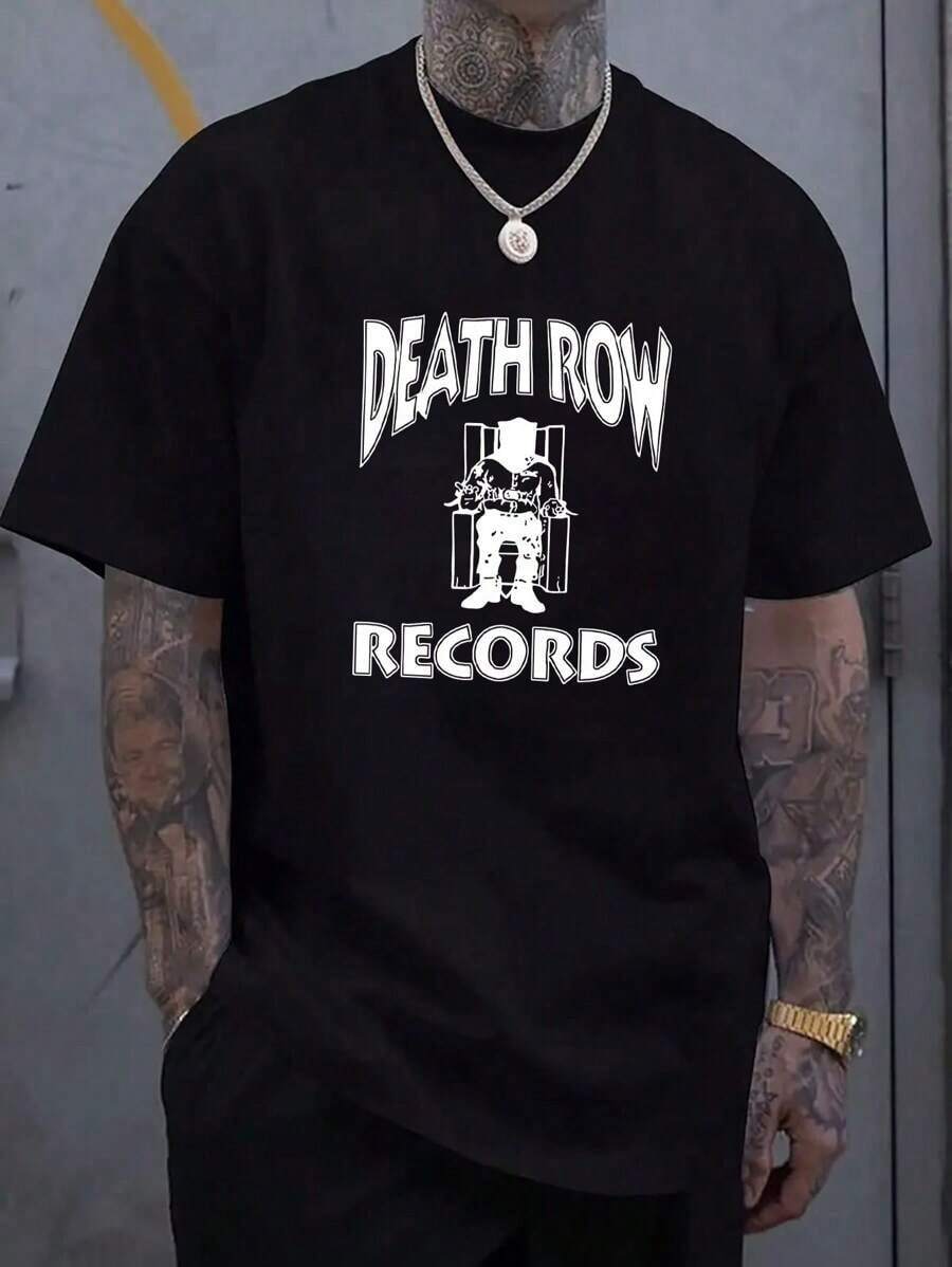 Impala Camiseta Casual de Manga Corta con Cuello Redondo y Estampado de Letras y Personajes de Dibujos Animados para Hombre, Talla Grande - Negro - Ver 1