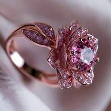 14K镀金奢华闪亮合成立方氧化锆订婚戒指，经久耐用，适合日常及正式场合佩戴，是送给妻子的完美圣诞礼物 - 玫瑰金 - 查看 2