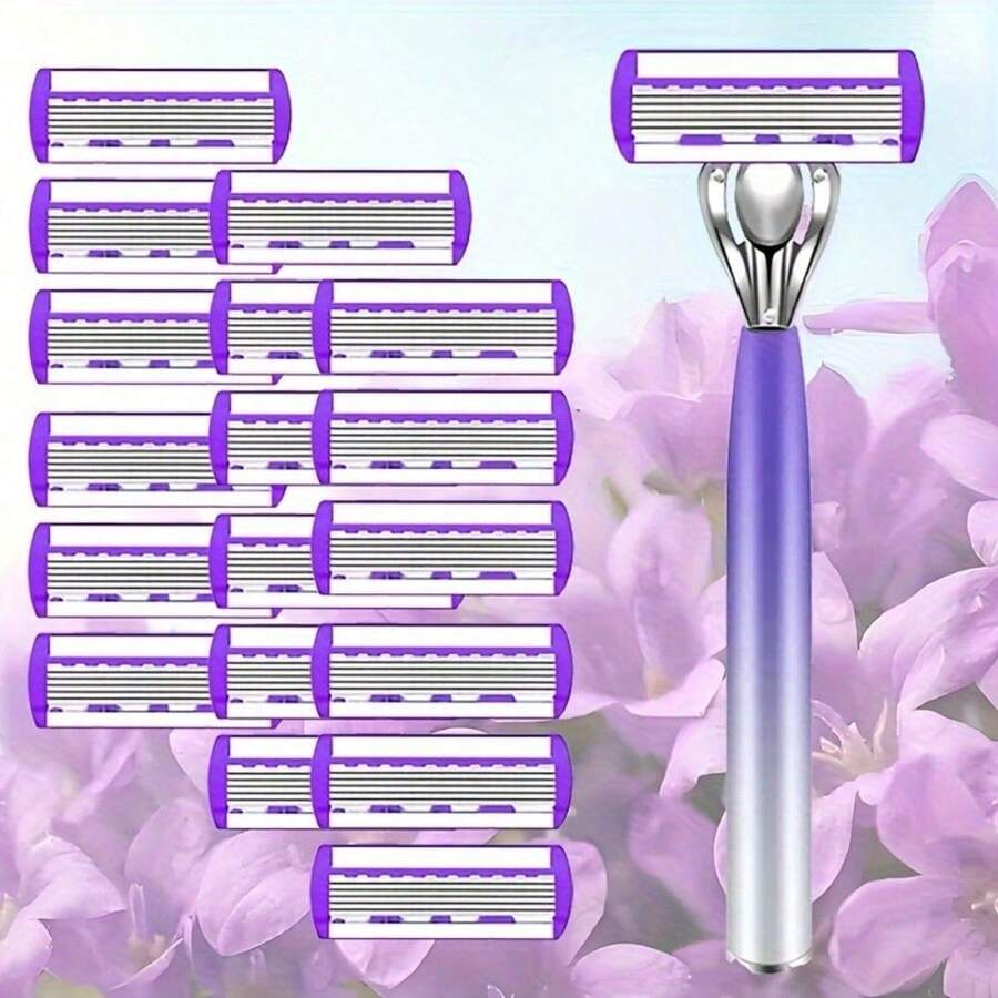 Ensemble de rasoir en acier inoxydable de haute qualité pour femmes, épilation lisse, proche et confortable, avec des lames de rasoir tranchantes et durables et des têtes de rasoir remplaçables pratiques. Options rechargeables : 3/6/9/12/18 - Multicolore - Voir 1