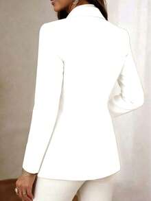 Damen Langarm Kragen Knopf Jacke, reguläre Länge gestrickte Stoff leichte Blazer, eleganten und modischen akademischen Stil in Weiß kreierend - Weiss - Übersicht 2