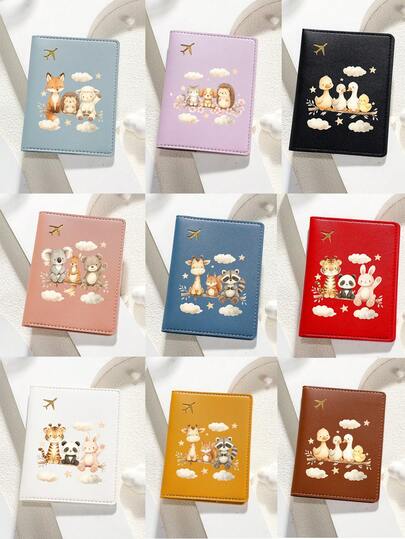 1 pieza Titular de pasaporte con estampado de dibujos animados - Koala lindo, canguro y oso con estrellas y nubes Organizador de viaje - Regalo de cumpleaños para esposa, novia, mejor amiga, regalo de vacaciones
