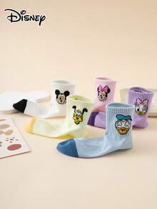 5 Pairs Disney Series Mickey Mouse, Minnie Mouse, Donald Duck, Daisy Duck Cartoon Pattern Crew Socks, Comfortable Breathable Durable Socks For All Seasons, European & American Sizes, Vibrant Colors, Suitable For Daily Wear - Multicolor - View 4