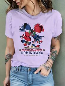 Women's Short Sleeve T-Shirt With Butterfly Print, A Patriotic Memorial Gift, A Birthday Gift - Spring/Summer Casual - Women's T-Shirt - 淺紫色 - 查看 1