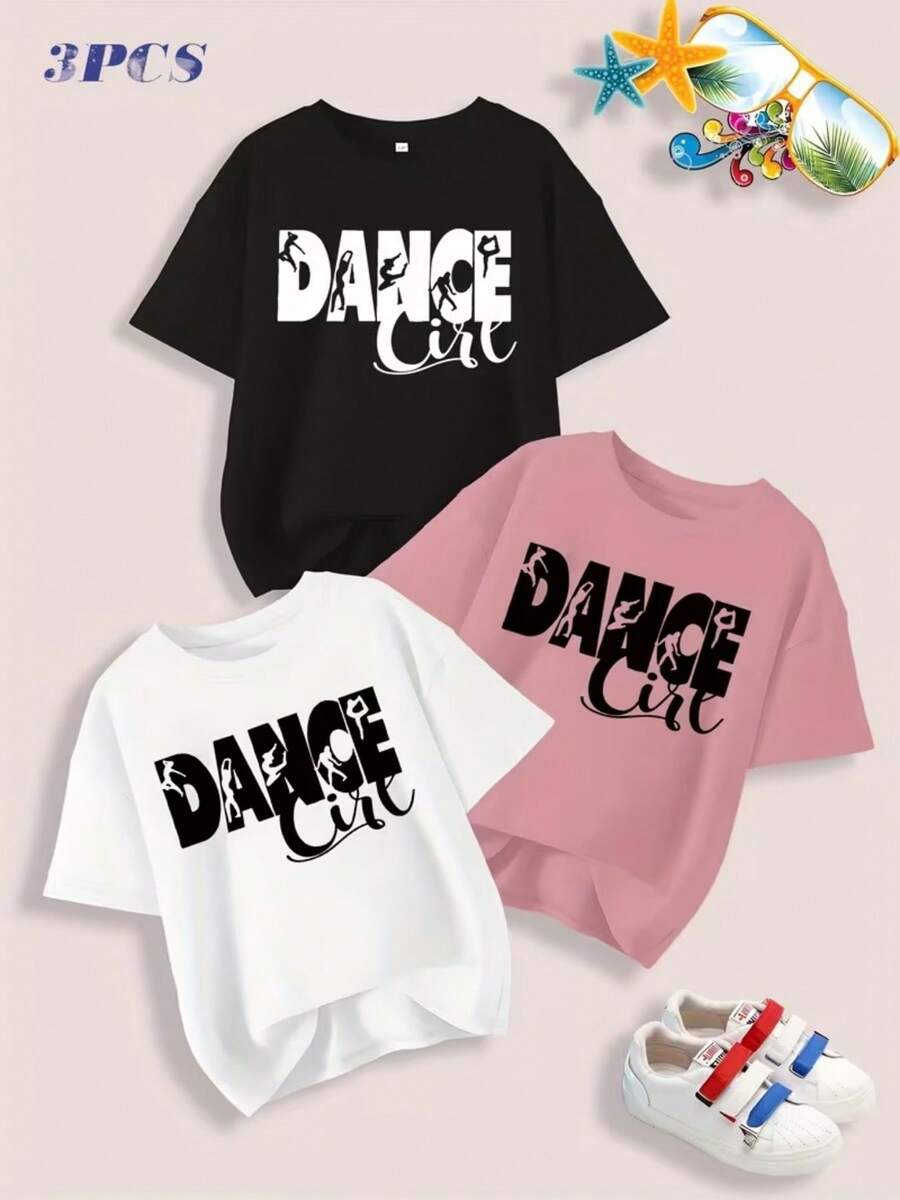 New Fashion T-Shirt For Women, 1 Piece Set, Plus Size Ballerina Letter Print T-Shirt, Round Neck, Pure Cotton, Loose & Slimming Summer Top, Local Delivery, Machine Washable, Casual & Stylish Top. - 白色 - 查看 1
