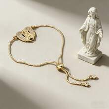 1pc Fashionable Creative Copper Catholic Religious Jewelry, Adjustable Virgin Mary Heart Pendant Bracelet, Suitable For Women, Ideal Religious Gift For Latin America/Europe - Our Lady - View 5