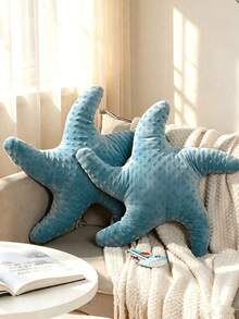 1pc Starfish Throw Pillow, Sofa Bed Decorative Cushion, Faux Fur Soft Pillow, Suitable For Bedroom, Living Room, Pillow Cover, Bedroom Decor, Outdoor Cushion, Garden Cushion, Create Summer Atmosphere - Blue - View 2