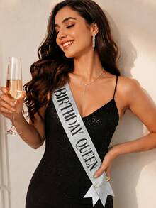 Birthday Queen Glitter Sash, Sparkly Birthday Sash With Safety Pin, Adjustable Party Sash For Women Girls, Elegant Sash For Birthday Party, Prom, Bachelorette, Anniversary, Birthday Gift, Party Supplies - View 5
