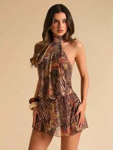 Vestido casual de verano para mujer de unicolor con hombros descubiertos - Multicolor - Ver 6