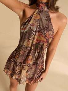 Vestido casual de verano para mujer de unicolor con hombros descubiertos - Multicolor - Ver 7
