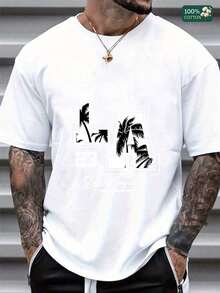 Men's Classic LA 23 Los Angeles Skyline & Palm Tree Graphic T-Shirt, Retro Bla & White Print, Soft  Cotton, Casual Summer Everyday Wear For Men Who Lo - 白色 - 查看 6