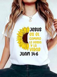 Camiseta versátil para mujerCamiseta Cristiana En Espanol Versiculo Spanish Christians Cotton T-Shirt Cotton Graphic Tee For Women, Round Neck Short Sleeve Casual Tops,playeras de mujer,blusas casuales para dama,Camiseta gráfica de estilo retro-rock,Camiseta gráfica divertida,blusas para mujer,camisas para hombre,World Cup 2026, Fan Jersey Style - Blanco - Ver 7
