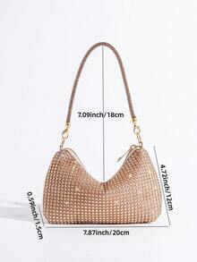 Niche Design Minimalist Evening Bag With Rhinestone Decor, Suitable For Party, Date, Shopping, Versatile Small Handbag - Champagne - View 3