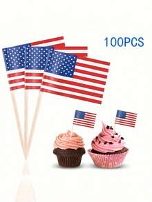 100pcs/Set American Flag 4th Of July Independence Day Thanksgiving Day Cupcake Toppers Picks For Party Decorations Supplies, Toothpicks Flags, Holiday Party Cake Decoration Flags, Hamburger Decoration Supplies, Cupcake Decoration,Independence Day Decoration Supplies - View 12