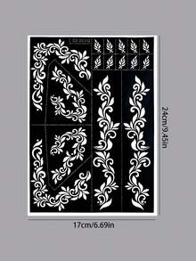 1pc Vintage Scroll Pattern Mehndi Tattoo Stencil, Scroll Vine Design, Suitable For Hands, Feet, DIY Body Art Design, Perfect For Spring/Summer, Romantic Wedding, Festival, Music Party, Women's Body DIY Hand-Drawn Hollow Template - Black - View 10