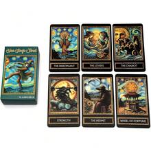 78张梵高星夜塔罗牌，艺术油画风格占卜卡，星夜塔罗牌，梵高风格艺术插画入门塔罗牌，适用于日常占卜、冥想、派对游戏、艺术爱好者收藏礼品，精致盒装设计，方便收纳和携带。 - 彩色 - 查看 8