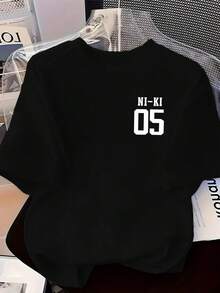 Camiseta gráfica NI-KI 05 para mujer - con estampado de letras, camiseta ligera para uso diario, esencial para ropa casual de calle en todas las estaciones, camisetas para mujer, moda de verano, diseño Y2k, material transpirable, top de manga corta, para amantes de la moda. - Negro - Ver 3