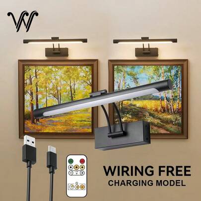 wamblz Wireless Rechargeable LED Wall Lights With Remote Control Modern Interior Wall Lamp Three-Color Changing, Dimmable And Timer Function, CRI90+, Suitable For Bedrooms, Living Rooms, Studies, Hallways And Gallery Black