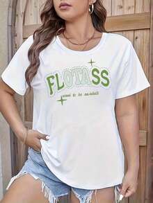 Camiseta casual de mujer con estampado de letras, cuello redondo y manga cortaComfortable, versatile short-sleeved top. - Blanco - Ver 8