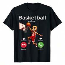 1 pieza Camiseta divertida con estampado de jugador de baloncesto, camiseta estampada para mujer de 220g, 100% algodón, camiseta retro de manga corta para mujer, cuello redondo, informal, para exteriores, ideal para Año Nuevo, Día de la Madre, Halloween, Navidad, uso diario en las cuatro estaciones, regalos para días festivos. 180g 100% algodón. - Negro - Ver 1