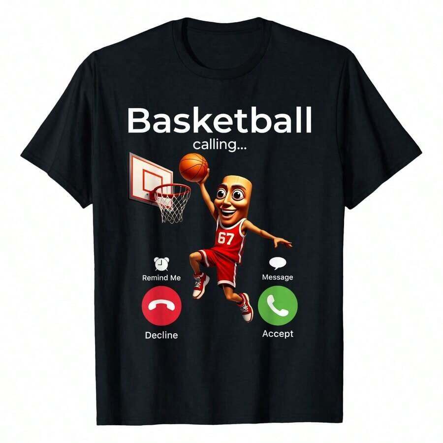 1 pieza Camiseta divertida con estampado de jugador de baloncesto, camiseta estampada para mujer de 220g, 100% algodón, camiseta retro de manga corta para mujer, cuello redondo, informal, para exteriores, ideal para Año Nuevo, Día de la Madre, Halloween, Navidad, uso diario en las cuatro estaciones, regalos para días festivos. 180g 100% algodón. - Negro - Ver 1