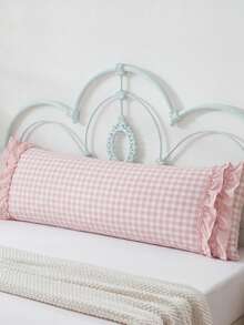 1pc Pink Plaid Pattern Long Pillowcase, Made Of Soft And Comfortable Polyester Fabric. Suitable For Bedroom And Living Room, Essential Home Decor For All Seasons, Simple Decoration, Must-Have Home Accessory, Suitable For Spring And Summer Use - Pink - View 9