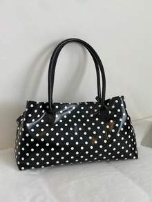 Bolso de hombro de gran capacidad con estampado de lunares, estilo coreano 2026, bolso de mano casual y de viaje, versátil para el uso diario - Negro - Ver 9