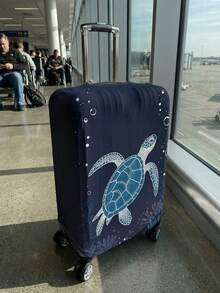 Fresh Ocean Element Sea Turtle Print Luggage Protective Cover, Suitable For 18-32 Inch Suitcases, With Strong Elasticity To Protect Luggage (Anti-Scratch, Anti-Dust) And Decorate Luggage (Turn Regular Suitcase Into Personalized One), Luggage Cover, Travel Accessory. - Multicolor - View 3