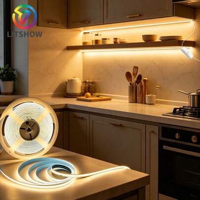 5V USB COB LED Light Strip With Dimmer Button - Soft No-Dark-Area Tape, White Light And Warm White Light, Suitable For Room, TV, Cabinet Backlighting And Home Decor