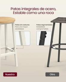 VASAGLE Mesa de Bar con Taburetes, Mesa de Cocina con 2 Sillas de Cocina, Metálica, Fácil Montaje, Beige y Blanco - Beis - Ver 6