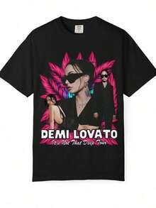 Camiseta de Estilo Vintage Urbano para Mujer, UniDemi Lovato Tour 2026, Archivo Digital de Concierto, Camiseta Transpirable de Cuello Redondo, Estilo Nuevo 2026, Estilo Retro Adecuado para Todas las Ocasiones, Fiestas al Aire Libre y en Interiores, etc. 100% Algodón Transpirable. - Negro - Ver 1