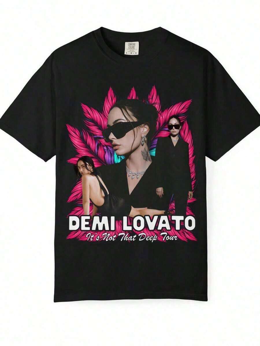 Camiseta de Estilo Vintage Urbano para Mujer, UniDemi Lovato Tour 2026, Archivo Digital de Concierto, Camiseta Transpirable de Cuello Redondo, Estilo Nuevo 2026, Estilo Retro Adecuado para Todas las Ocasiones, Fiestas al Aire Libre y en Interiores, etc. 100% Algodón Transpirable. - Negro - Ver 1