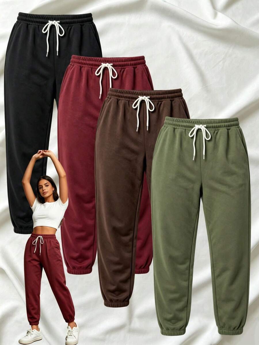 Pantalones de trabajo para mujeres en unicolor con cordón elástico en el puño, adecuados para primavera y verano - Multicolor - Ver 1