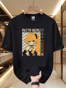 Camiseta de Anime Akita Nero para Hombre - Camiseta de Manga Corta con Cuello Redondo y Estampado de Manga, hecha de material de poliéster suave y transpirable, con el diseño de Akita Nero, adecuada para uso casual en verano.ropa de calor mujer maija maija mujer luargla deeka ontre mujer premium ontre  mujer blusa casual mujer blusas casuales para dama - Negro - Ver 1