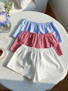 Set de 3 pantalones cortos sueltos y casuales con cintura de atar para mujer - Multicolor 12 - Ver 7