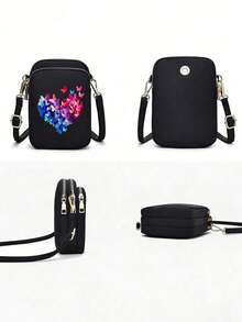 Colorful Gradient Butterfly Heart Pattern Crossbody Bag, Compact Oxford Fabric Multi-Pocket Shoulder Bag And Phone Bag With Gold Zipper, Adjustable Shoulder Strap, Coin Storage And Earphone Hole - Perfect For Daily Commute And Casual Outings, Summer Beach Travel, Delicate Texture - Multicolor - View 7