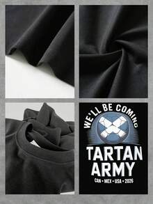Balón con cruz escocesa y lema inspirador que simboliza unión y espíritu deportivo para los próximos torneos internacionales camiseta de mujer 100% algodón cómoda y moderna para aficionadas al fútbol - Negro - Ver 4