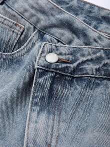 Jeans rectos de cintura baja con banda de cintura elegante para mujer - Azul - Ver 8