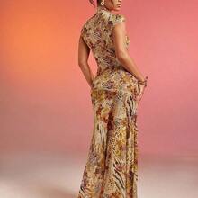 Haute Abstract Floral Animal Print Lace Mesh Dress Vacation Dress - Multicolor - Ver 4